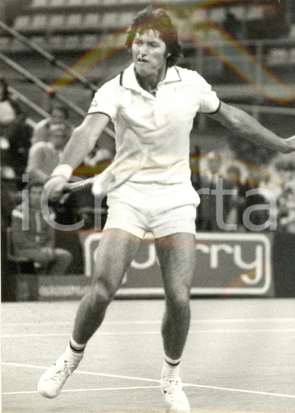 Fotografia d epoca originale 1980 ca MILANO Tennis RAMAZZOTTI CUP Kim WARWICK in attacco Foto 24x30 cm 1