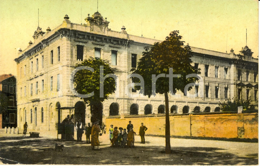 Cartolina originale da collezione 1920 ca ACQUI TERME AL Veduta palazzo delle scuole Cartolina ANIMATA 1