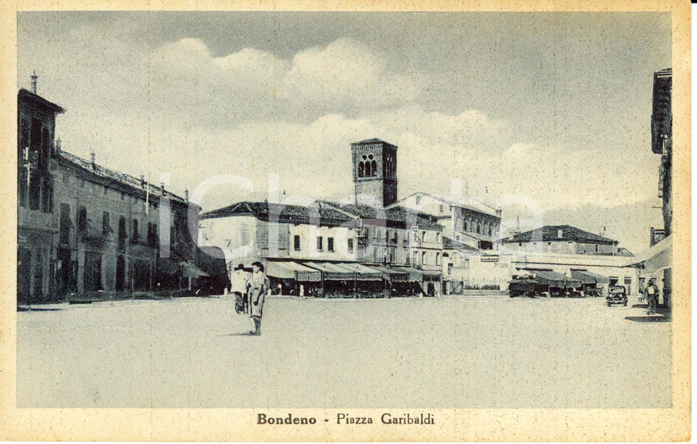 Cartolina originale da collezione 1930 ca BONDENO FE Piazza GARIBALDI torre campanaria Cartolina ANIMATA FP NV 1