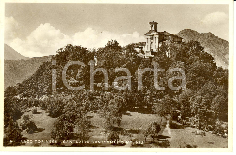 Cartolina originale da collezione 1945 ca LANZO TORINESE TO Santuario di SANT IGNAZIO con panorama FP NV 1