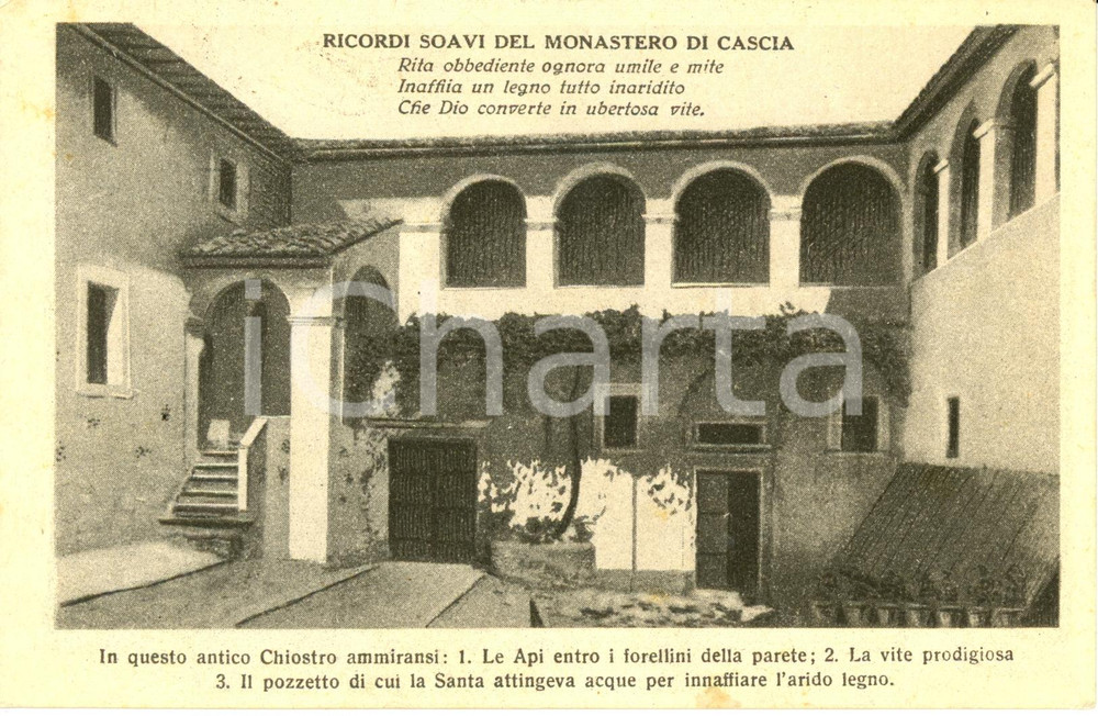 Cartolina originale da collezione 1942 CASCIA PG Monastero di SANTA RITA chiostro interno Cartolina FP VG 1