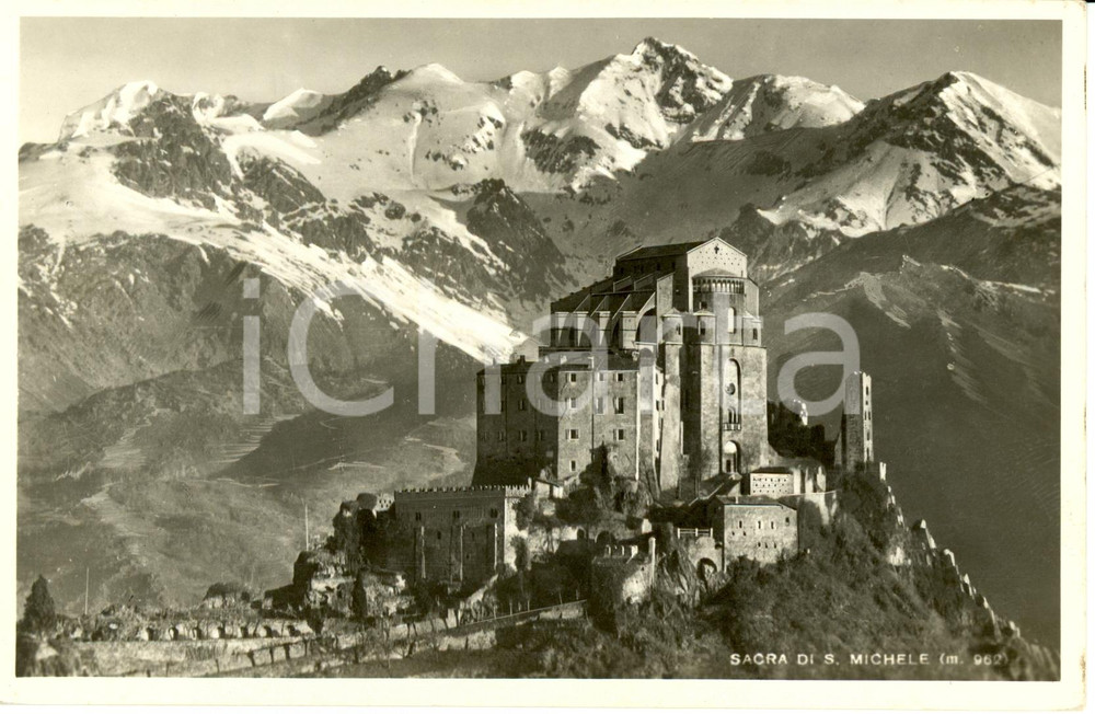 Cartolina originale da collezione 1943 SANT AMBROGIO DI TORINO SACRA di SAN MICHELE e panorama VALLE SUSA FP NV 1