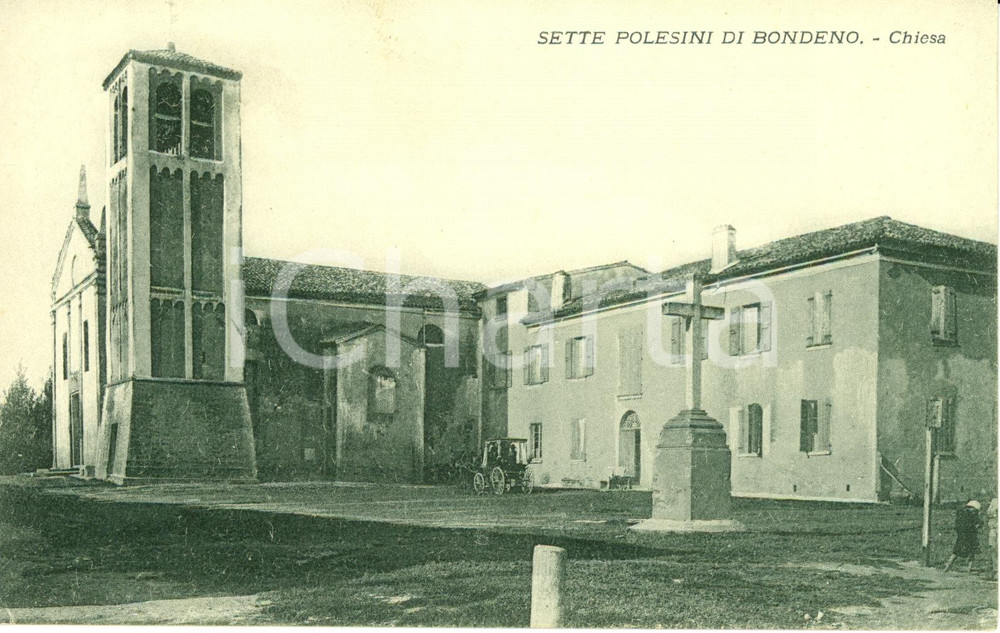 Cartolina originale da collezione 1915 ca BONDENO FE SETTEPOLESINI Parrocchiale NATIVITA  con cocchio FP NV 1
