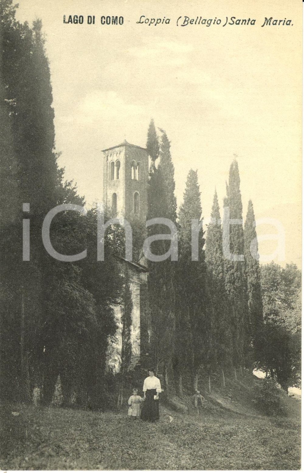 Cartolina originale da collezione 1920 ca BELLAGIO CO Chiesa SANTA MARIA DI LOPPIA Cartolina ANIMATA FP NV 1