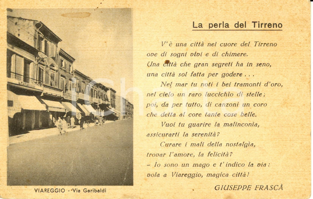 Cartolina originale da collezione 1915 ca VIAREGGIO LU Via GARIBALDI con negozi Cartolina ANIMATA FP NV 1