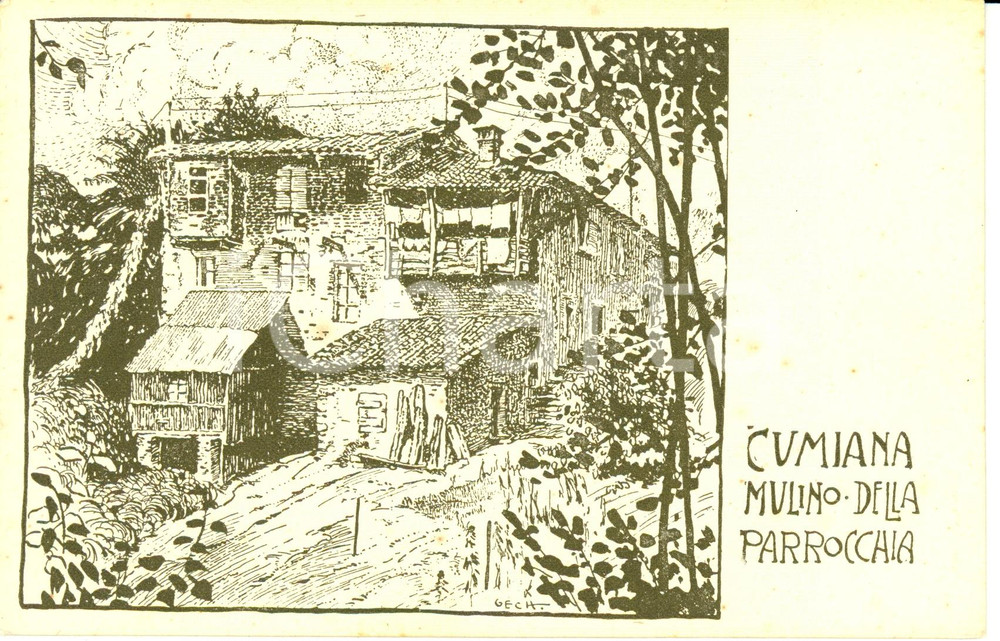 Cartolina originale da collezione 1916 CUMIANA TO Il mulino della parrocchia Cartolina ILLUSTRATA GECH FP NV 1