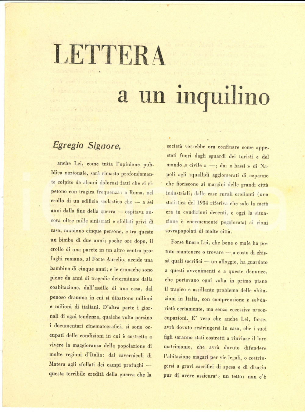 Materiale pubblicitario d’epoca 1951 CREMONA PROPAGANDA POLITICA PCI Popolo vuole case, non cannoni Opuscolo 1
