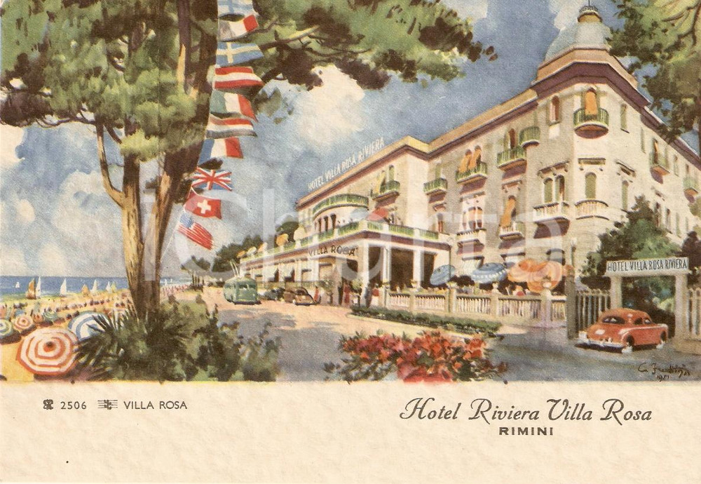 Cartolina originale da collezione 1951 RIMINI Hotel VILLA ROSA RIVIERA Illustrata Cartolina FG NV 1