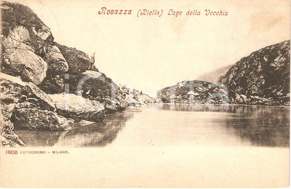 Cartolina originale da collezione 1900 ca ROSAZZA BI Panorama LAGO DELLA VECCHIA Animata Cartolina FP VG 1