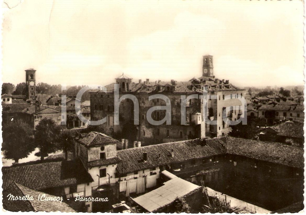 Cartolina originale da collezione 1954 MORETTA CN Scorcio panoramico della cittÃ  Cartolina FG VG 1