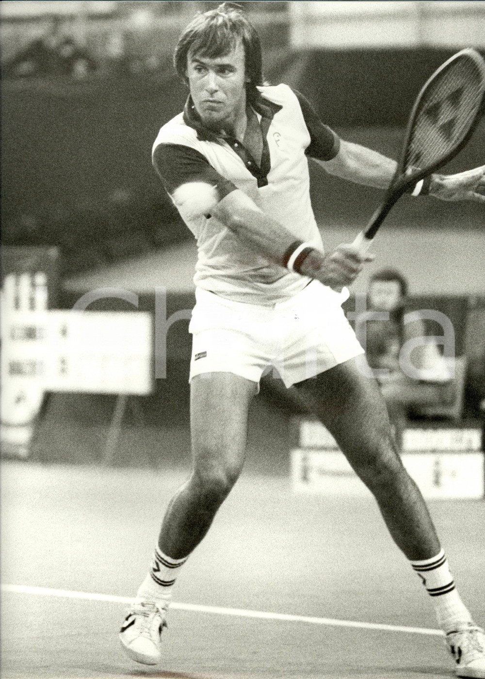 Fotografia d epoca originale 1980 MILANO Tennis RAMAZZOTTI CUP John ALEXANDER durante match Foto 24x30 cm 1