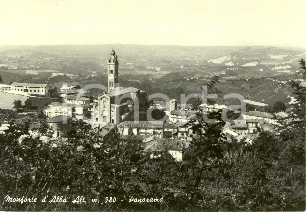 Cartolina originale da collezione 1960 ca MONFORTE D ALBA CN Panorama con chiesa MADONNA DELLA NEVE FG NV 1