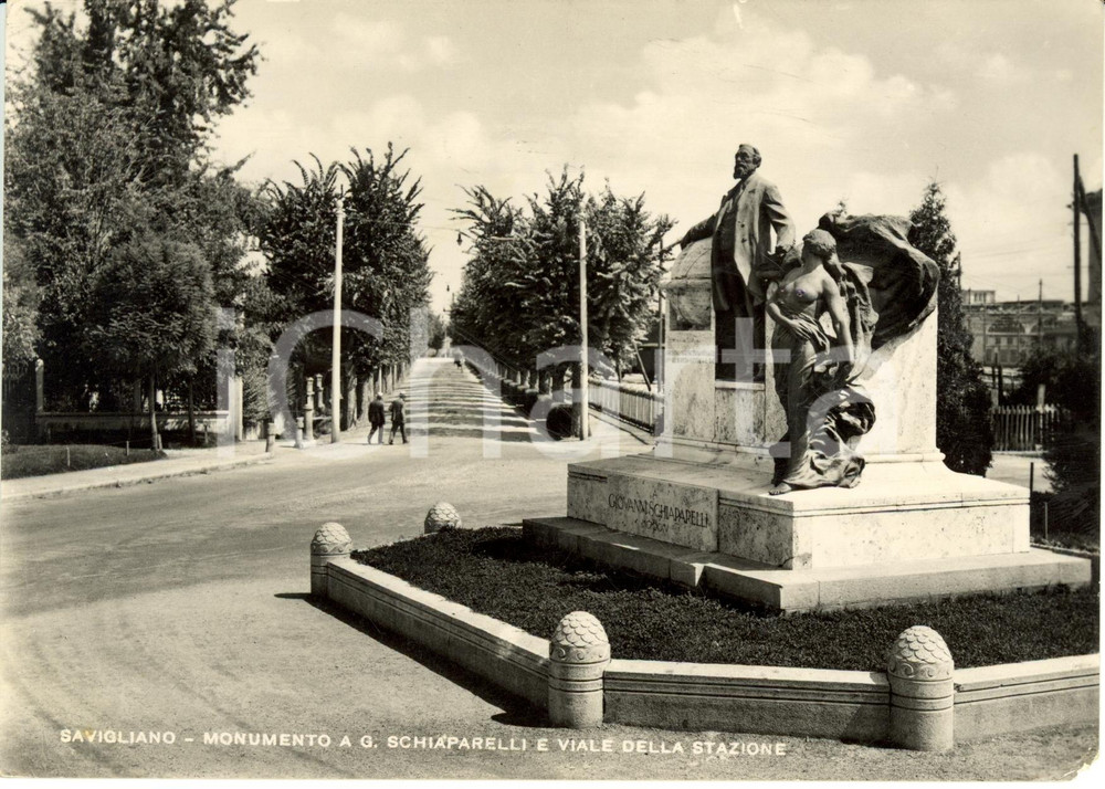 Cartolina originale da collezione 1953 SAVIGLIANO CN Monumento Giovanni SCHIAPARELLI viale della stazione FG VG 1
