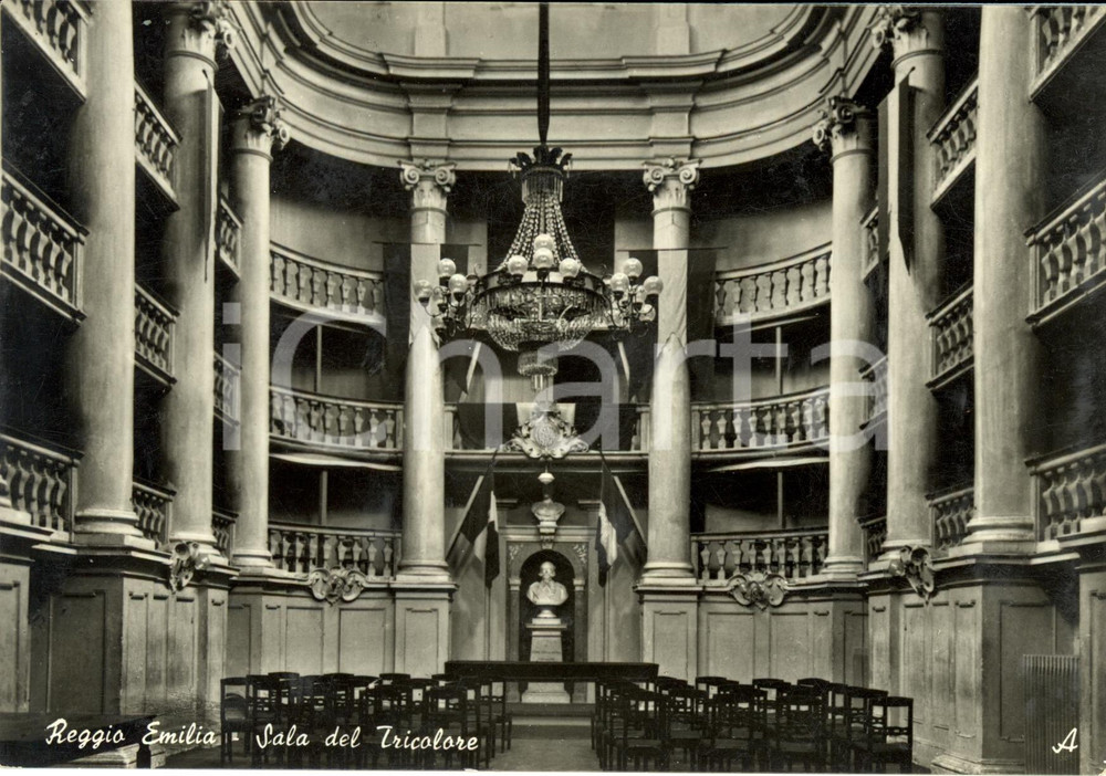 Cartolina originale da collezione 1954 REGGIO EMILIA La sala del TRICOLORE in Comune Cartolina FG VG 1