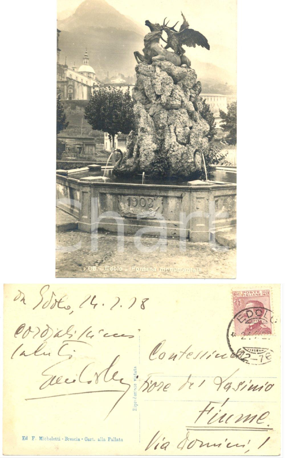 Cartolina originale da collezione 1928 EDOLO BS Emilio VON MOLARI a Fiore LASINIO Autografo su cartolina 1