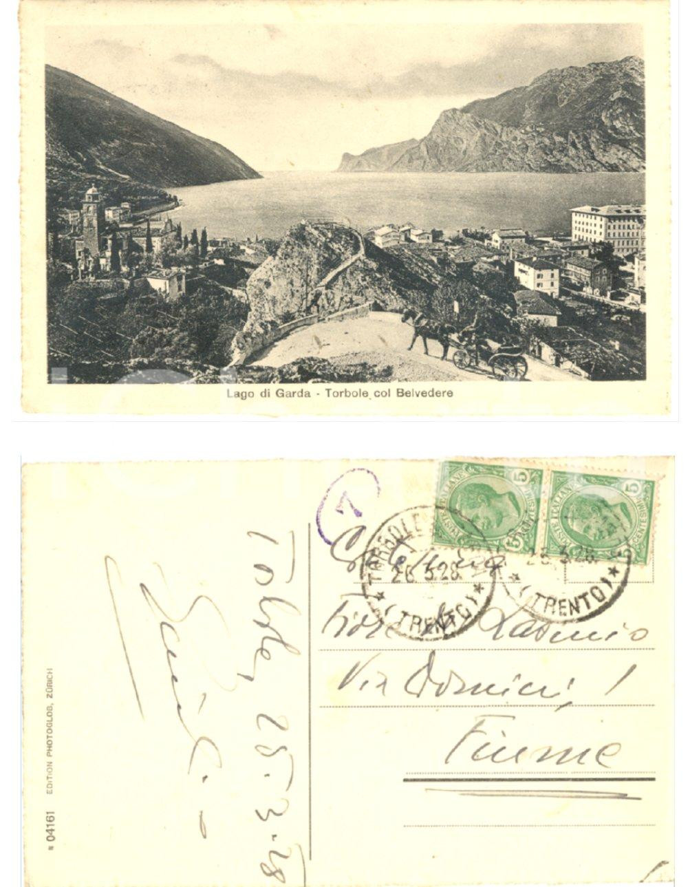 Cartolina originale da collezione 1928 NAGO TORBOLE TN Emilio VON MOLARI a Fiore LASINIO Autografo su cartolina 1