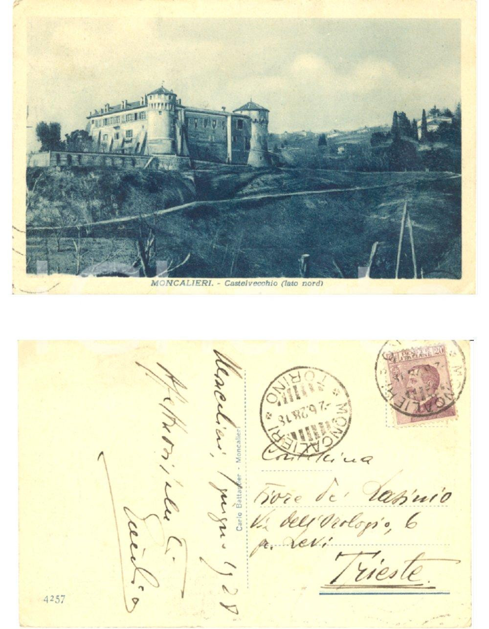 Cartolina originale da collezione 1928 MONCALIERI TO Emilio VON MOLARI a Fiore LASINIO Autografo su cartolina 1
