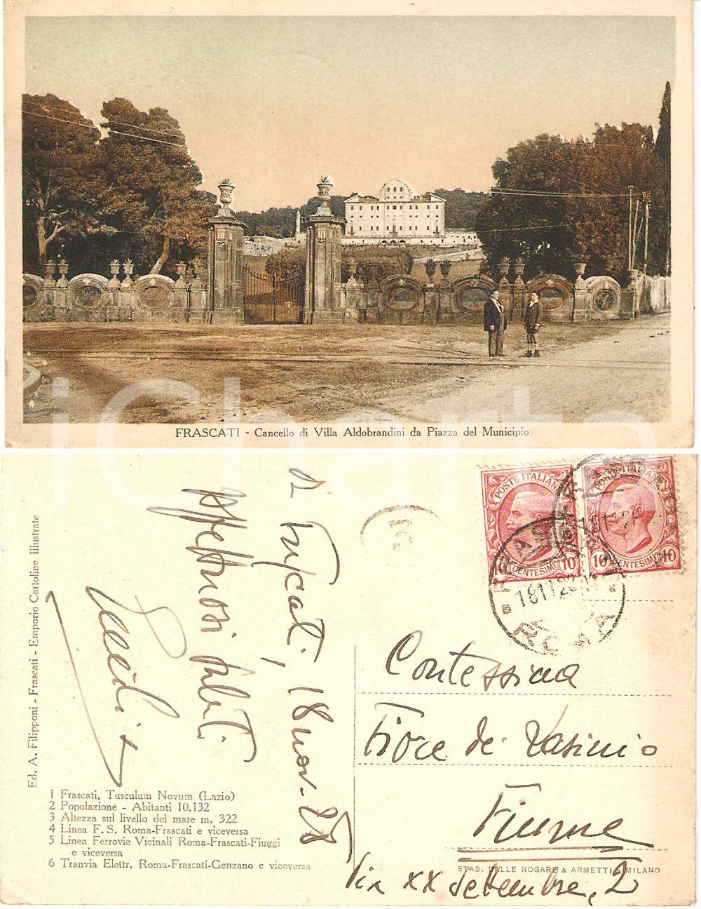 Cartolina originale da collezione 1928 FRASCATI RM Autografo Emilio VON MOLARI su cartolina Villa ALDOBRANDINI 1