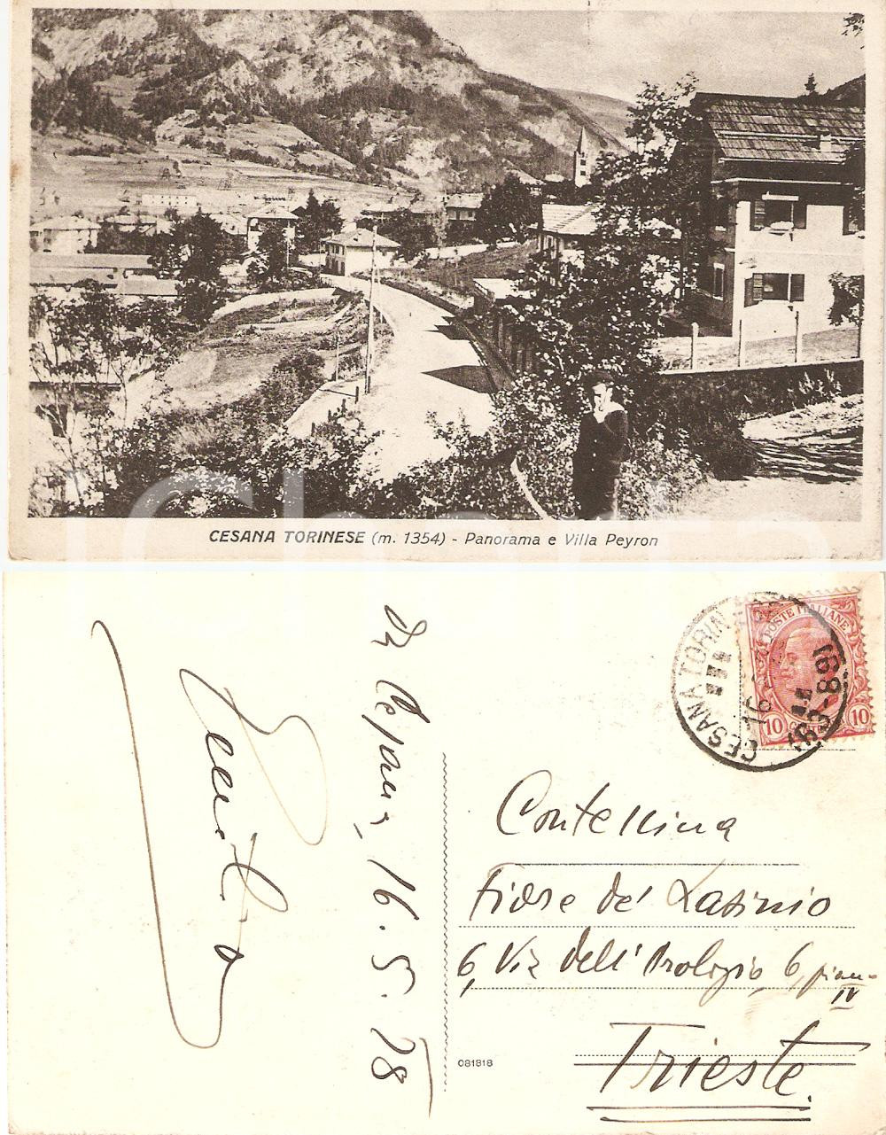 Cartolina originale da collezione 1928 CESANA TORINESE TO Emilio VON MOLARI a Fiore LASINIO Autografo FP VG 1