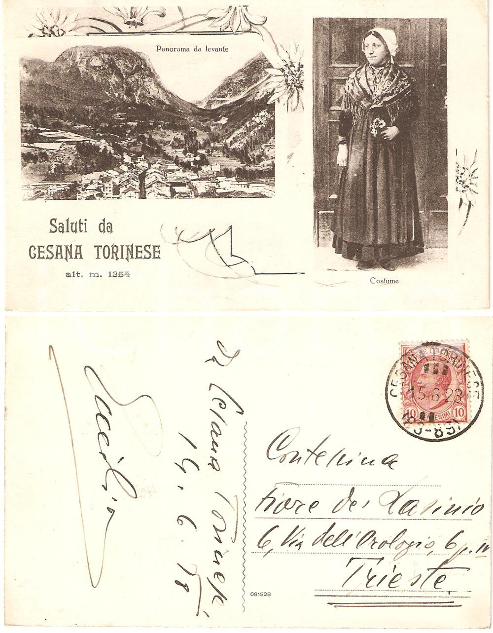 Cartolina originale da collezione 1928 CESANA TORINESE TO Costumi tradizionali Autografo Emilio VON MOLARI FP 1