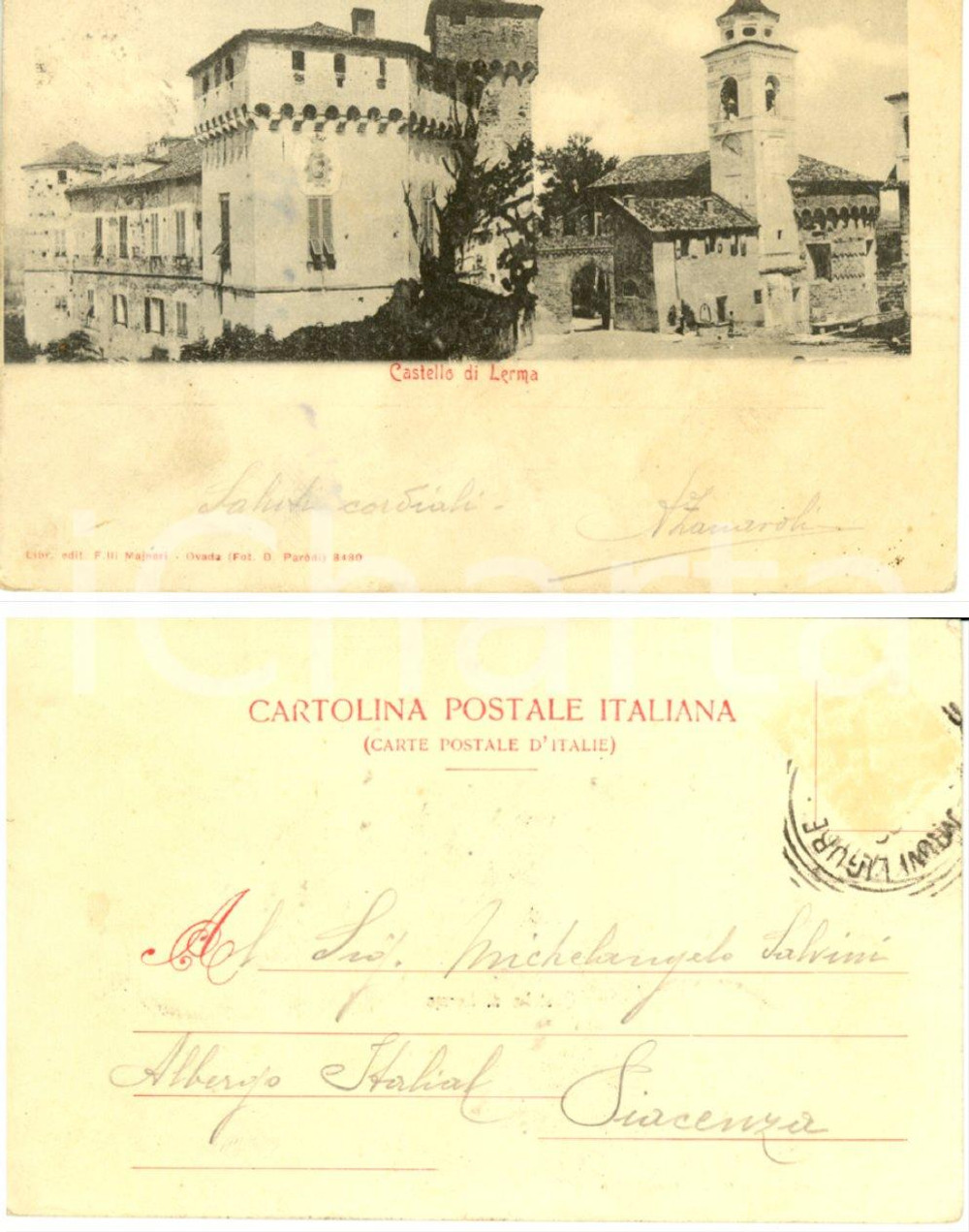 Cartolina originale da collezione 1900 ca LERMA AL Veduta del castello Cartolina postale FP VG 1