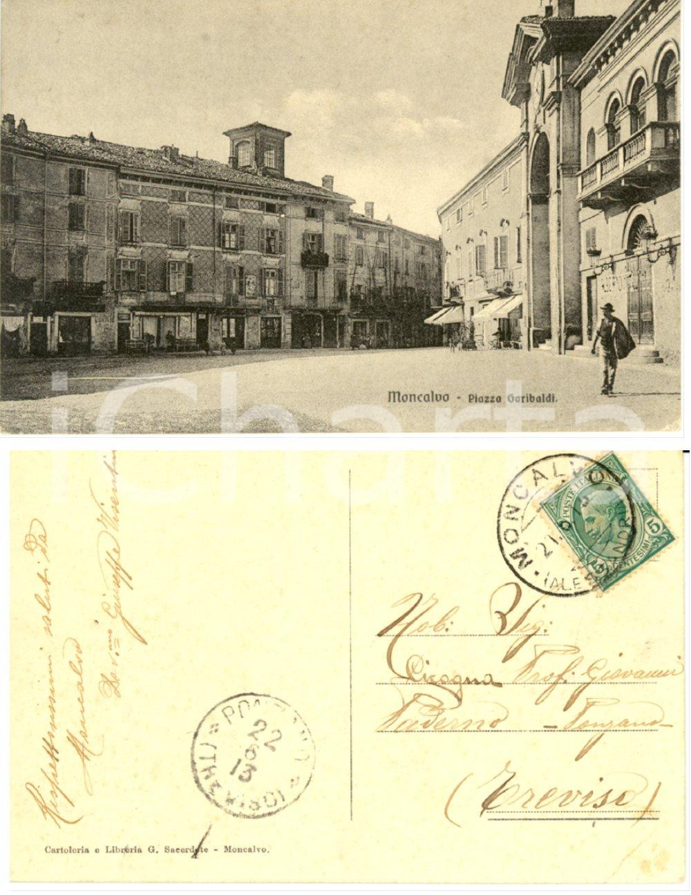 Autografo originale 1913 MONCALVO AT Piazza Garibaldi Giuseppe VISENTIN a Giovanni CICOGNA 1
