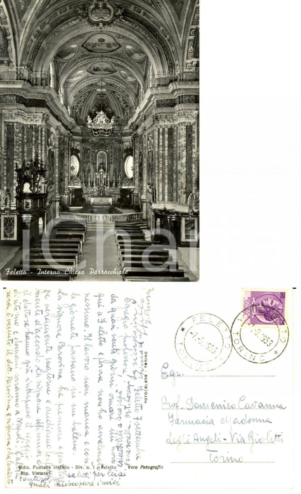 Cartolina originale da collezione 1953 FELETTO TO Cartolina al prof. Domenico CAVANNA da allievo inesperto FG VG 1