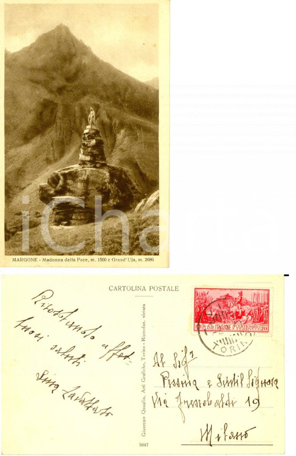 Cartolina originale da collezione 1939 MARGONE TN Madonna della Pace Autografo Lina ZAVATTARO FP VG 1