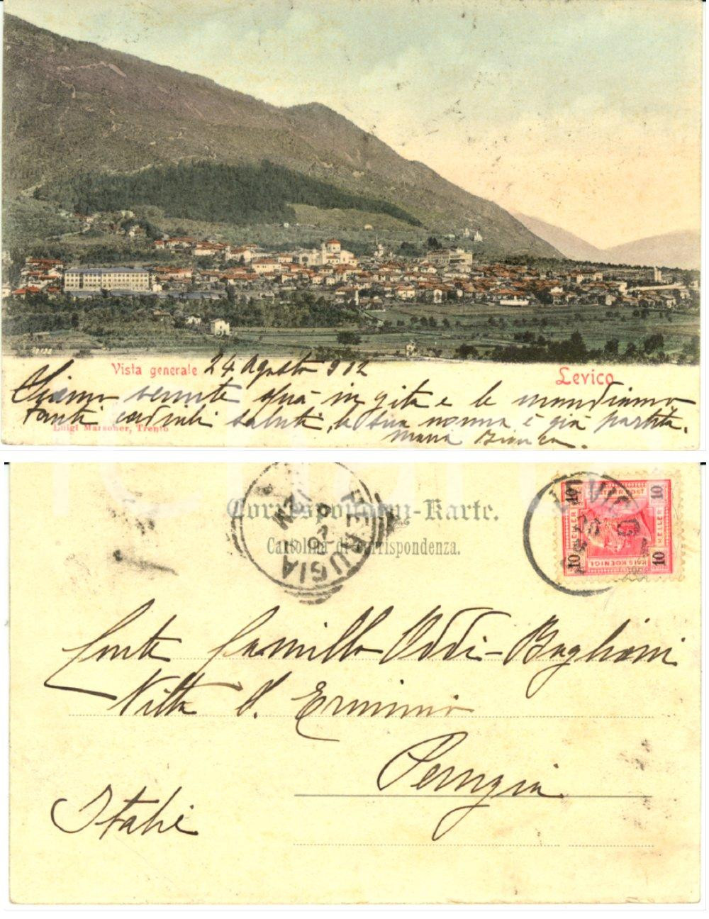 Autografo originale 1902 LEVICO TN Maria Bianca GALLONE a Camillo ODDI BAGLIONI Autografo FP VG 1