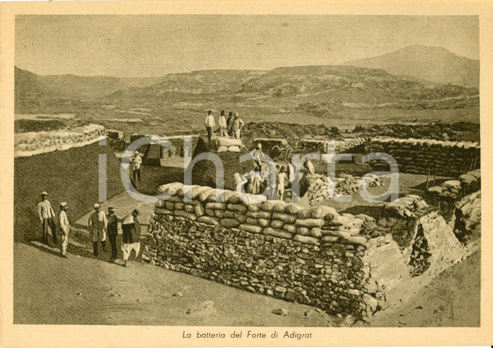 Cartolina originale da collezione 1935 FORTE DI ADIGRAT ETIOPIA AOI La batteria di difesa Cartolina FG NV 1