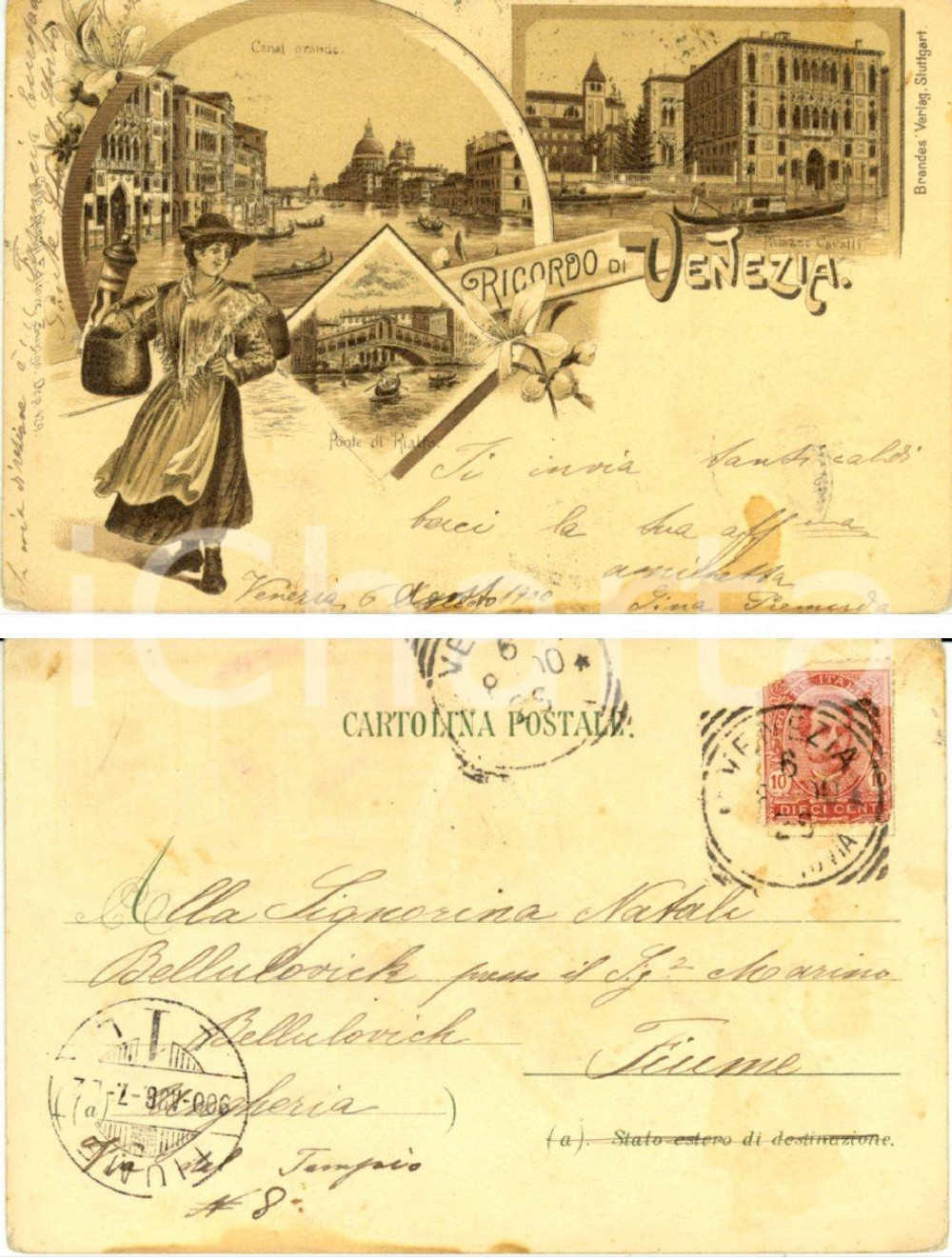 Cartolina originale da collezione 1900 VENEZIA Vedutine Rialto Cartolina a Nataly BELLULOVICH LASINIO 1