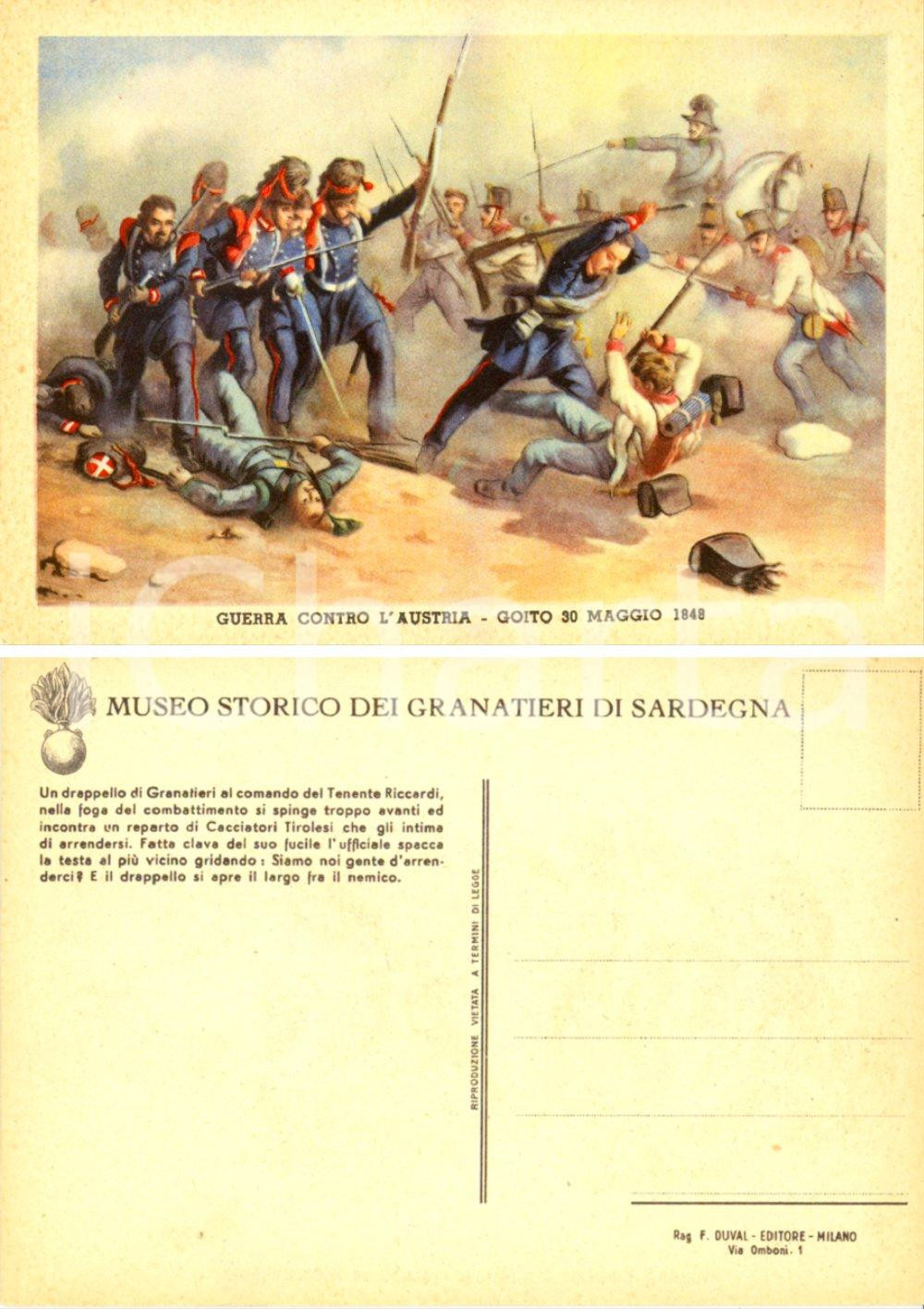 Cartolina originale da collezione 1950 ca Battaglia di GOITO 1848 Cartolina MUSEO STORICO GRANATIERI DI SARDEGNA 1