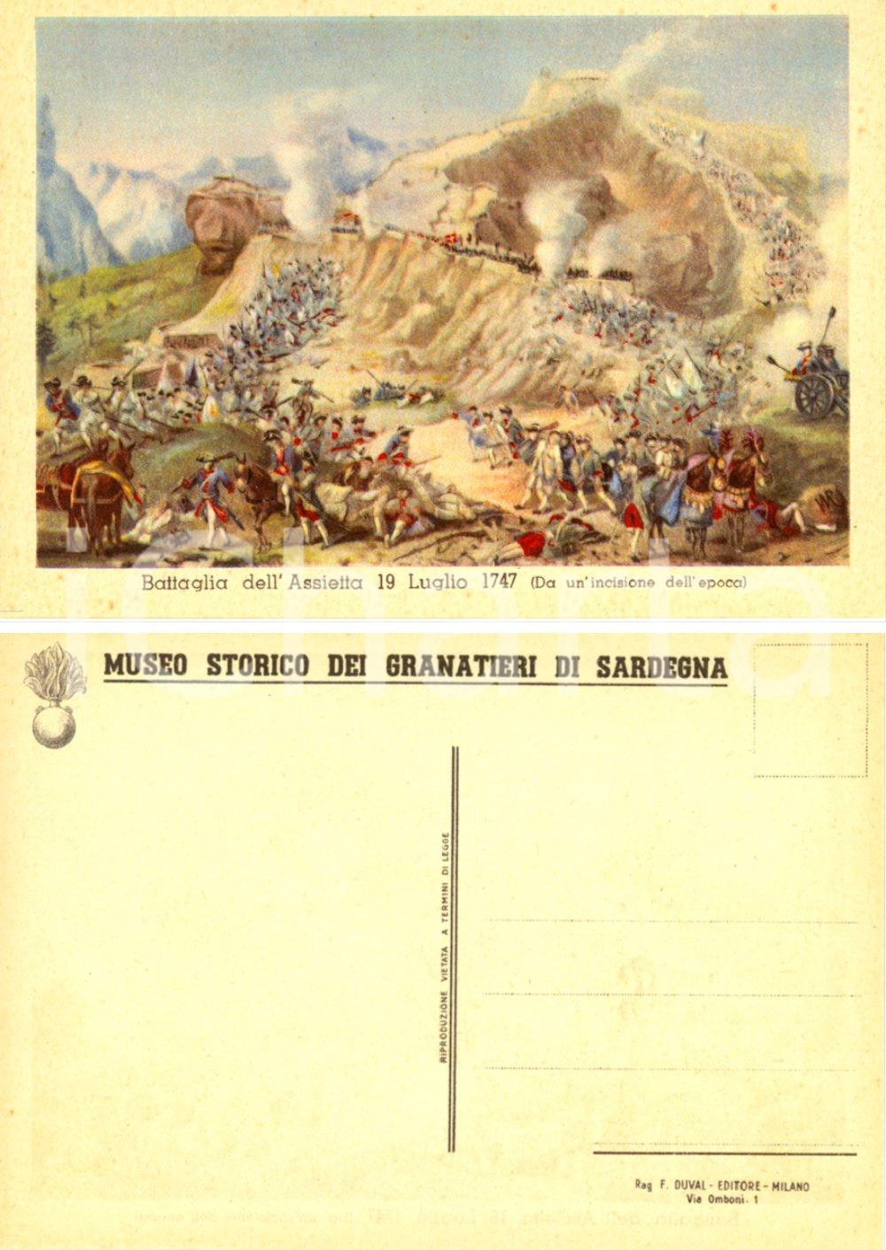 Cartolina originale da collezione 1950 ca Battaglia ASSIETTA 1747 Cartolina MUSEO STORICO GRANATIERI SARDEGNA 1