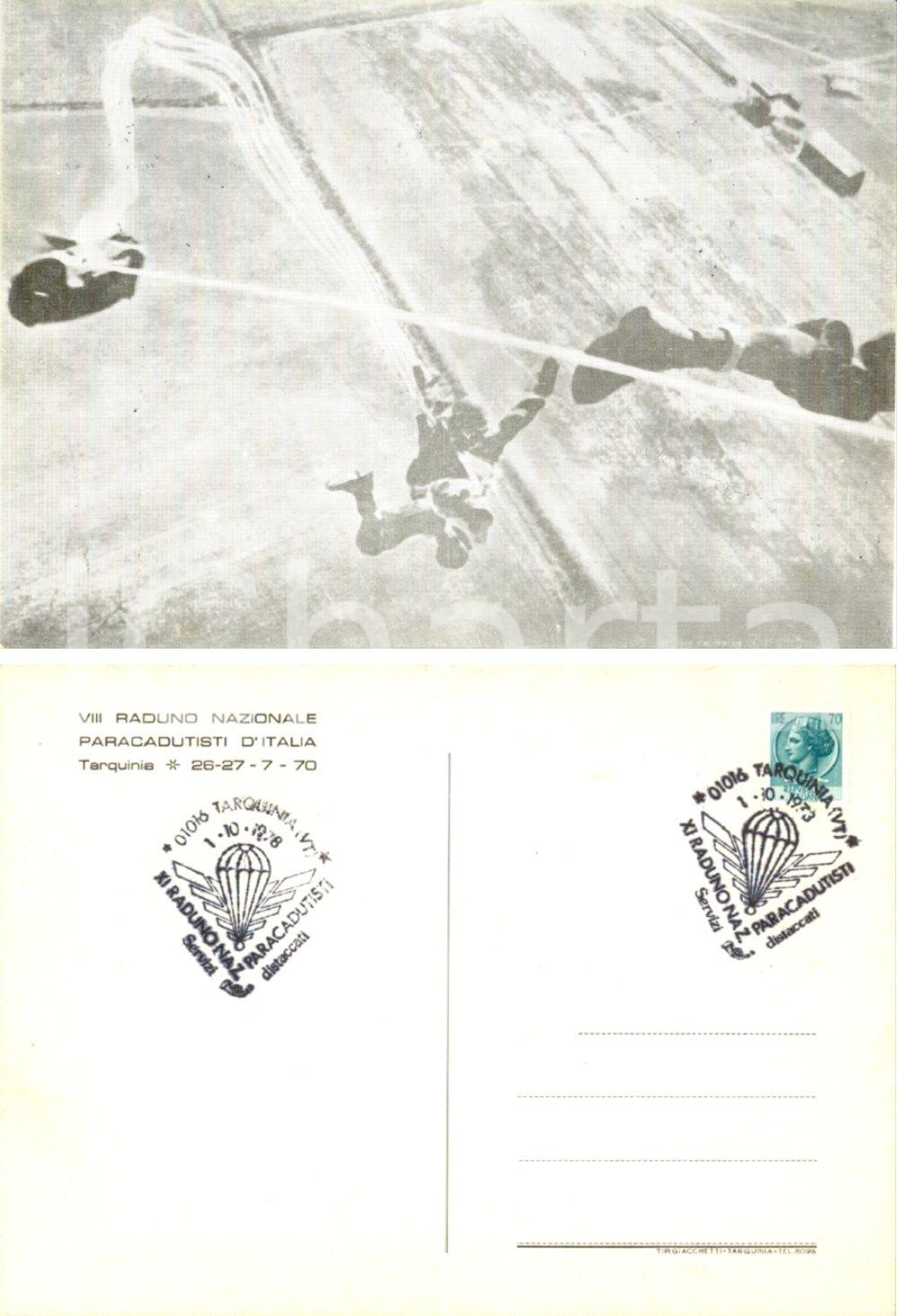 Cartolina originale da collezione 1978 XI RADUNO PARACADUTISTI Ristampa foto WW2 Esercitazioni di lancio FG 1
