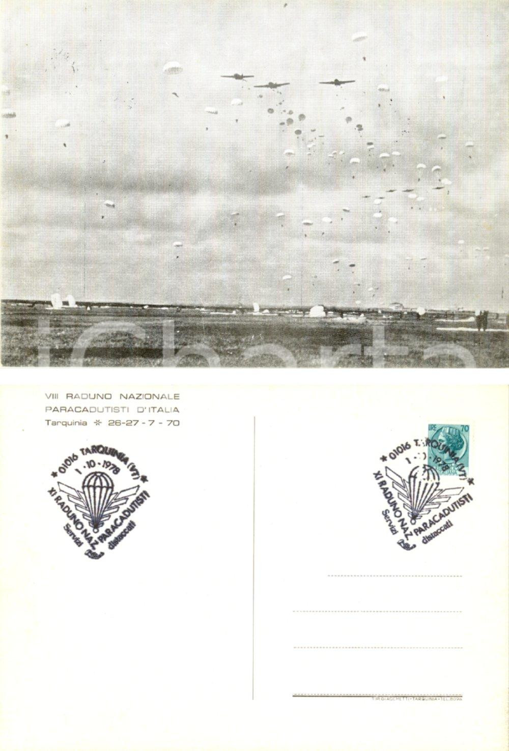 Cartolina originale da collezione 1978 XI RADUNO PARACADUTISTI Ristampa foto WW2 Esercitazioni di atterraggio FG 1