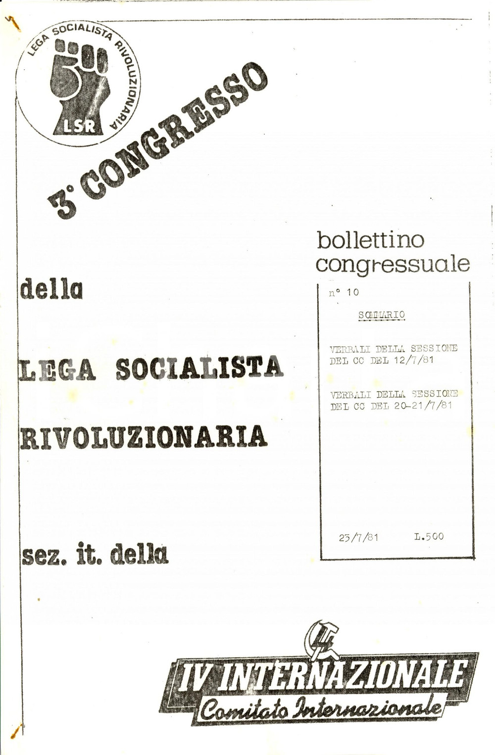 Materiale pubblicitario d’epoca 1981 LEGA SOCIALISTA RIVOLUZIONARIA Bisogna dare un programma al partito 1
