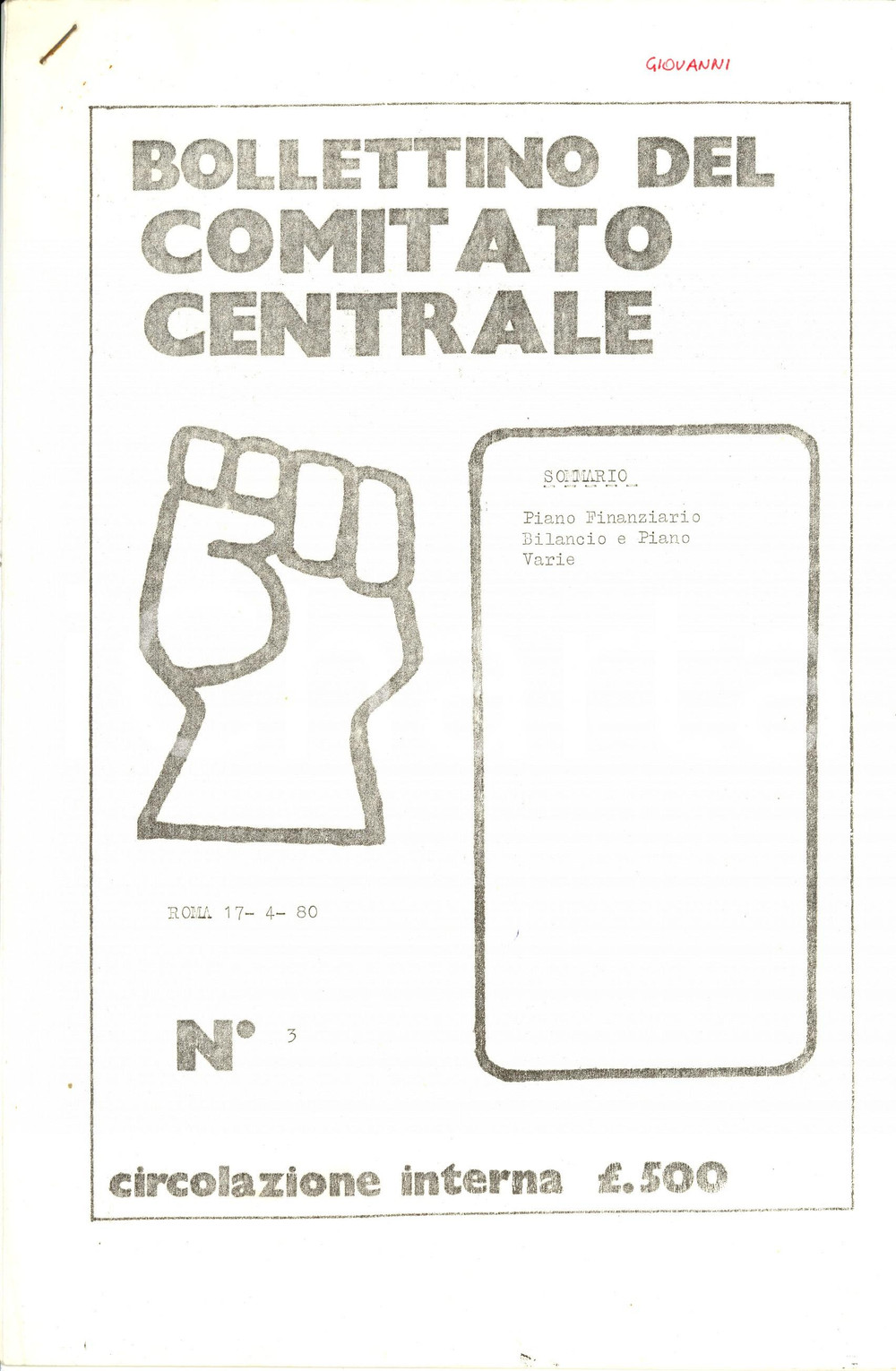 Materiale pubblicitario d’epoca 1980 LEGA SOCIALISTA RIVOLUZIONARIA Piano finanziario del Comitato Centrale 1