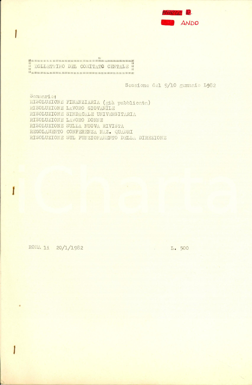 Materiale pubblicitario d’epoca 1982 ROMA LEGA SOCIALISTA RIVOLUZIONARIA Risoluzioni su lavoro e donne 1