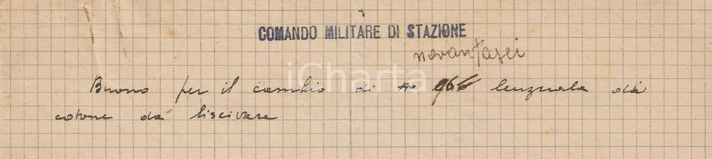 Documento originale, autentico 1944 BRESCIA RSI Buono per cambio di lenzuola di cotone Timbro P.C. 755 1