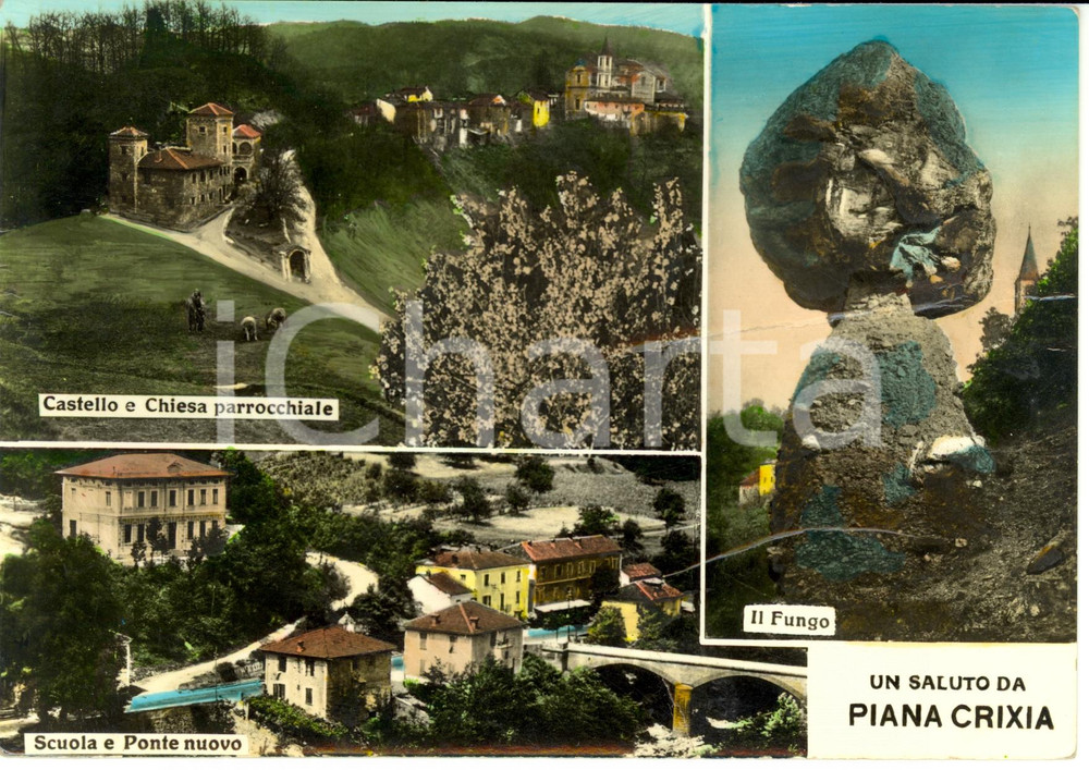 Cartolina originale da collezione 1950 ca PIANA CRIXIA SV Vedutine con il FUNGO Cartolina FG VG DANNEGGIATA 1
