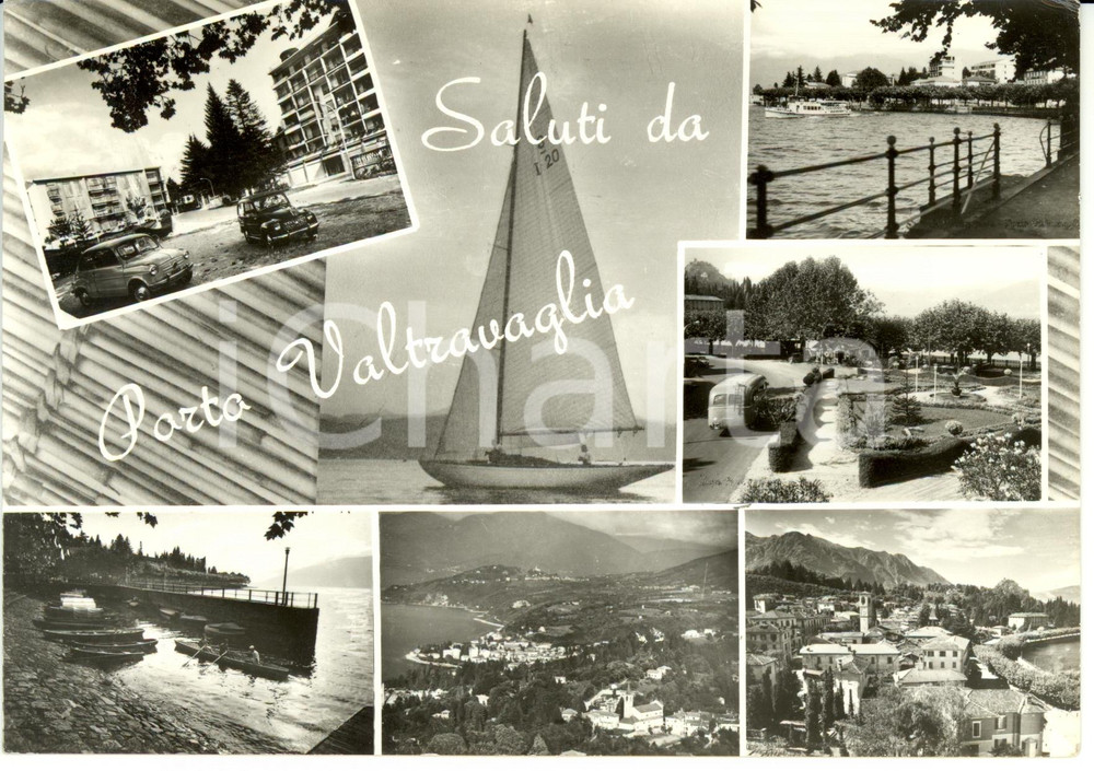 Cartolina originale da collezione 1968 PORTO VALTRAVAGLIA VA Vedutine con Lago MAGGIORE e camper ANIMATA FG VG 1