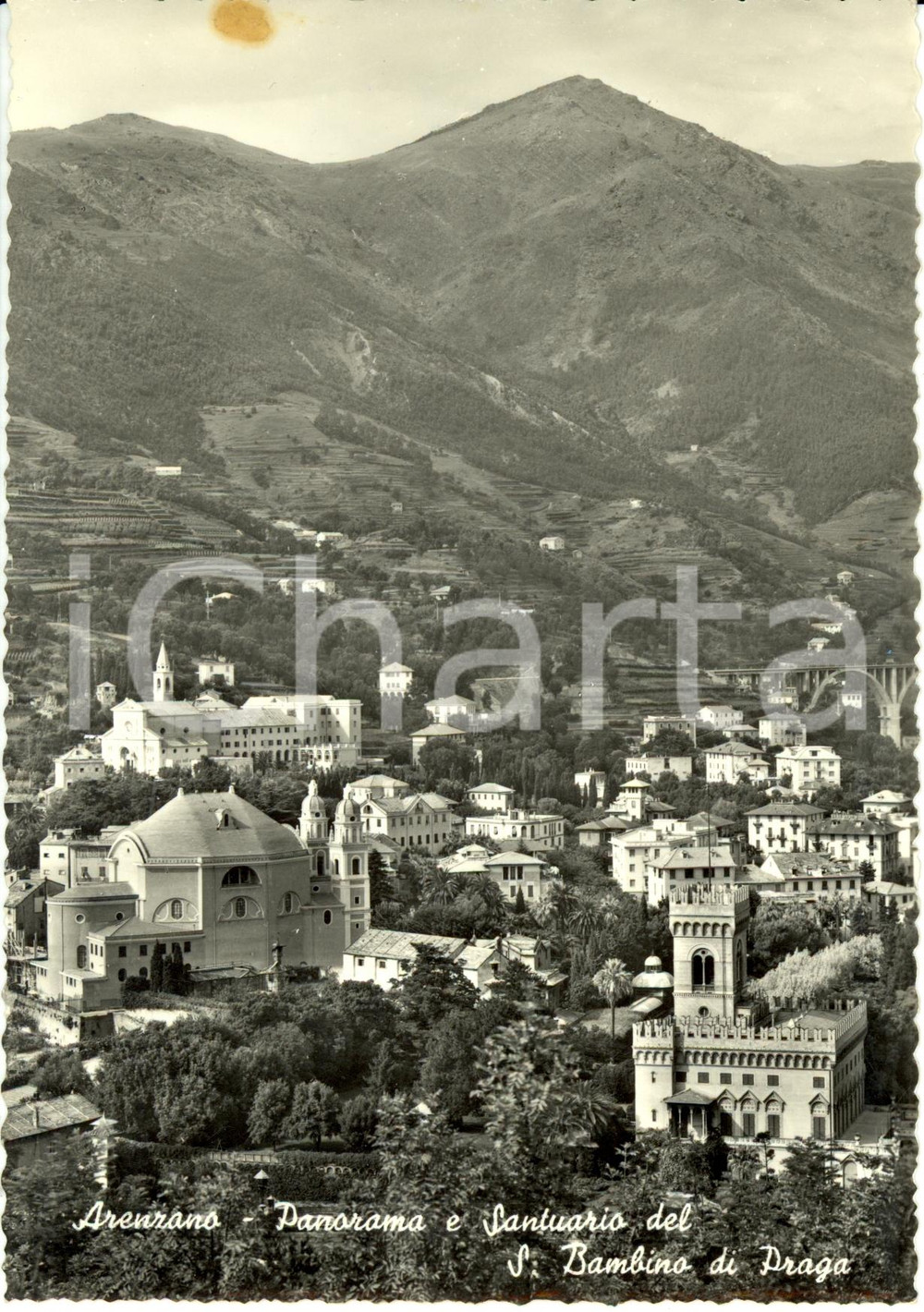 Cartolina originale da collezione 1956 ARENZANO GE Panorama santuario GESU  BAMBINO di PRAGA Cartolina FG VG 1