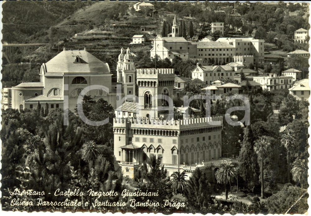 Cartolina originale da collezione 1957 ARENZANO GE Castello Negrotto GIUSTINIANI santuario BAMBINO PRAGA FG VG 1