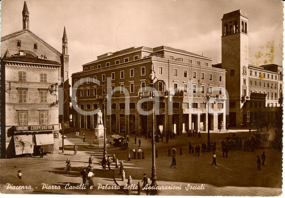 Cartolina originale da collezione 1949 PIACENZA Assicurazioni Soc. UNIONE COOPERATIVA Annullo profumeria GARMELLA 1