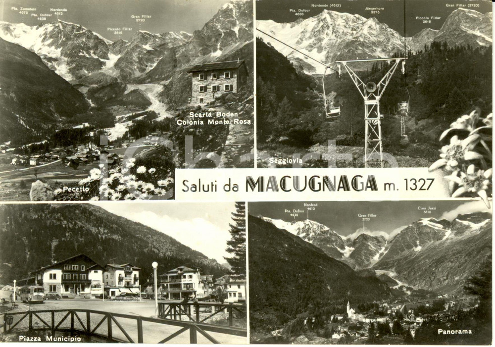 Cartolina originale da collezione 1965 MACUGNAGA NO Vedutine Colonia MONTE ROSA seggiovia Cartolina FG VG 1