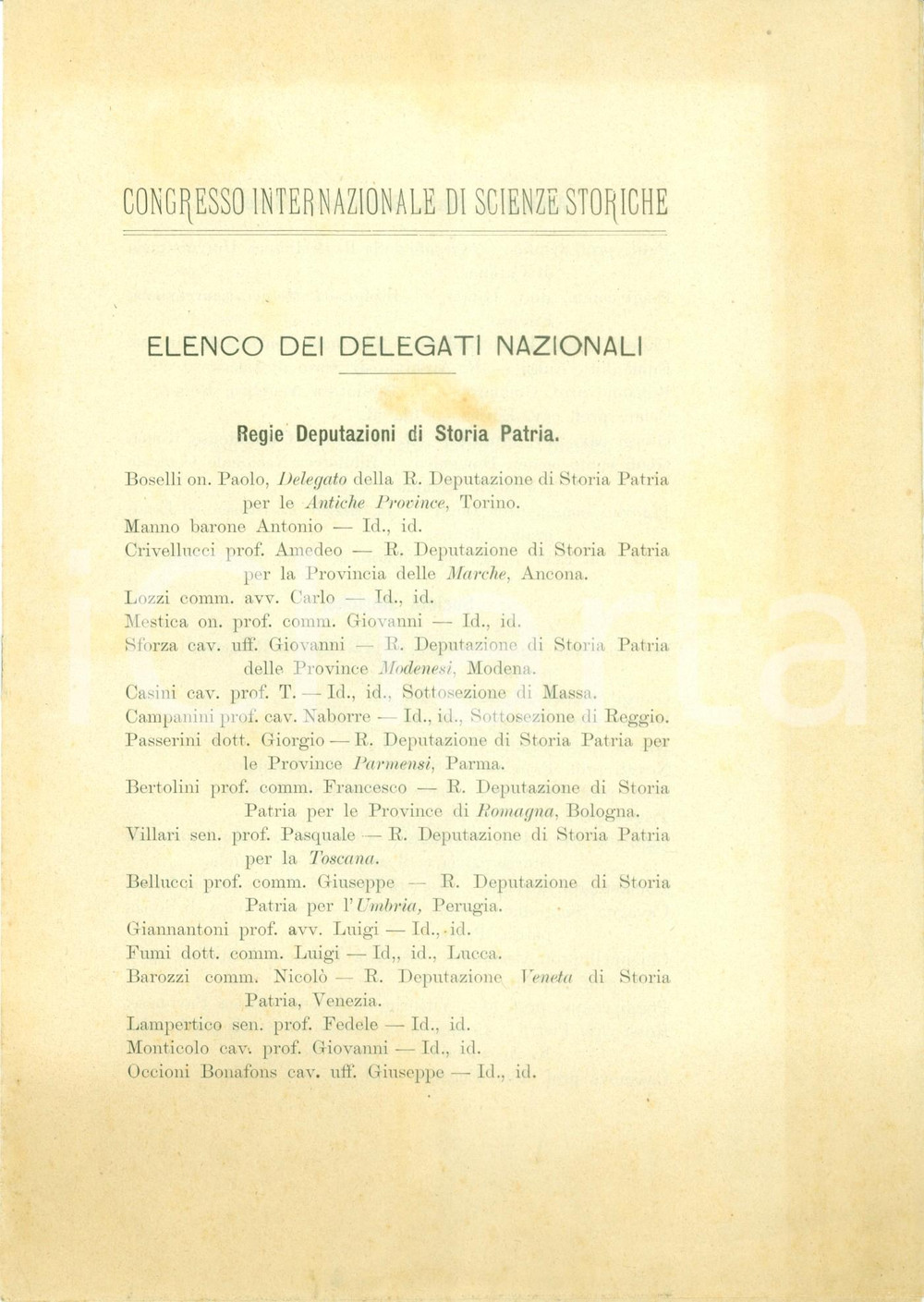 Documento originale, autentico 1903 ROMA Congresso Internazionale Scienze Storiche Elenco delegati nazionali 1