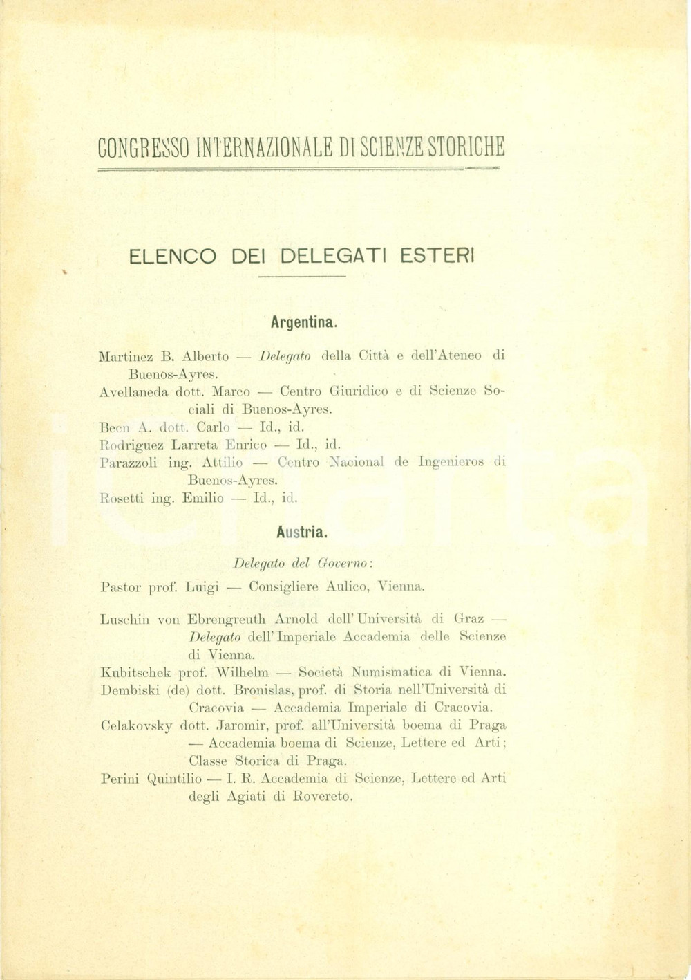 Documento originale, autentico 1903 ROMA Congresso Internazionale Scienze Storiche Elenco delegati esteri 1
