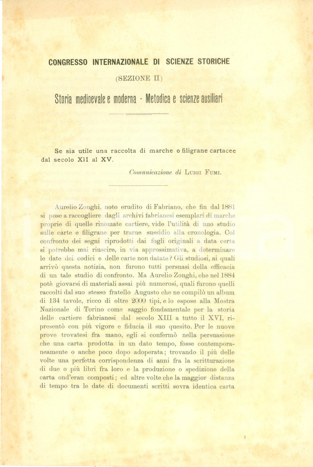 Documento originale, autentico 1903 ROMA Intervento Luigi FUMI al Congresso Internazionale Scienze Storiche 1 1