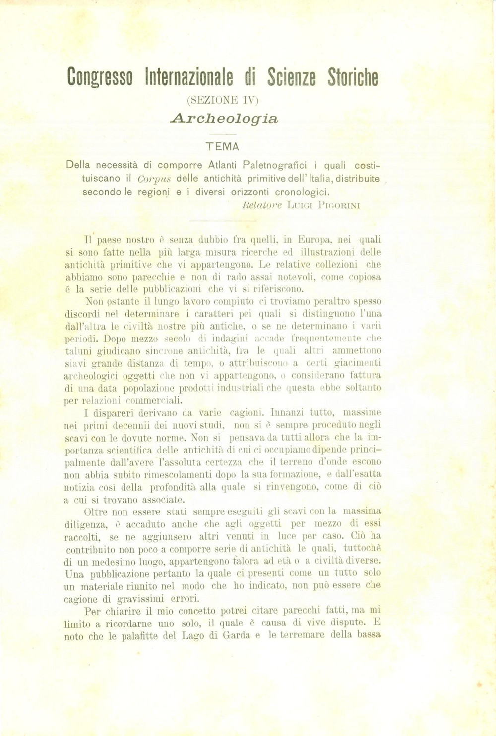 Documento originale, autentico 1903 ROMA Intervento Luigi PIGORINI al Congresso Internazionale Scienze Storiche 1