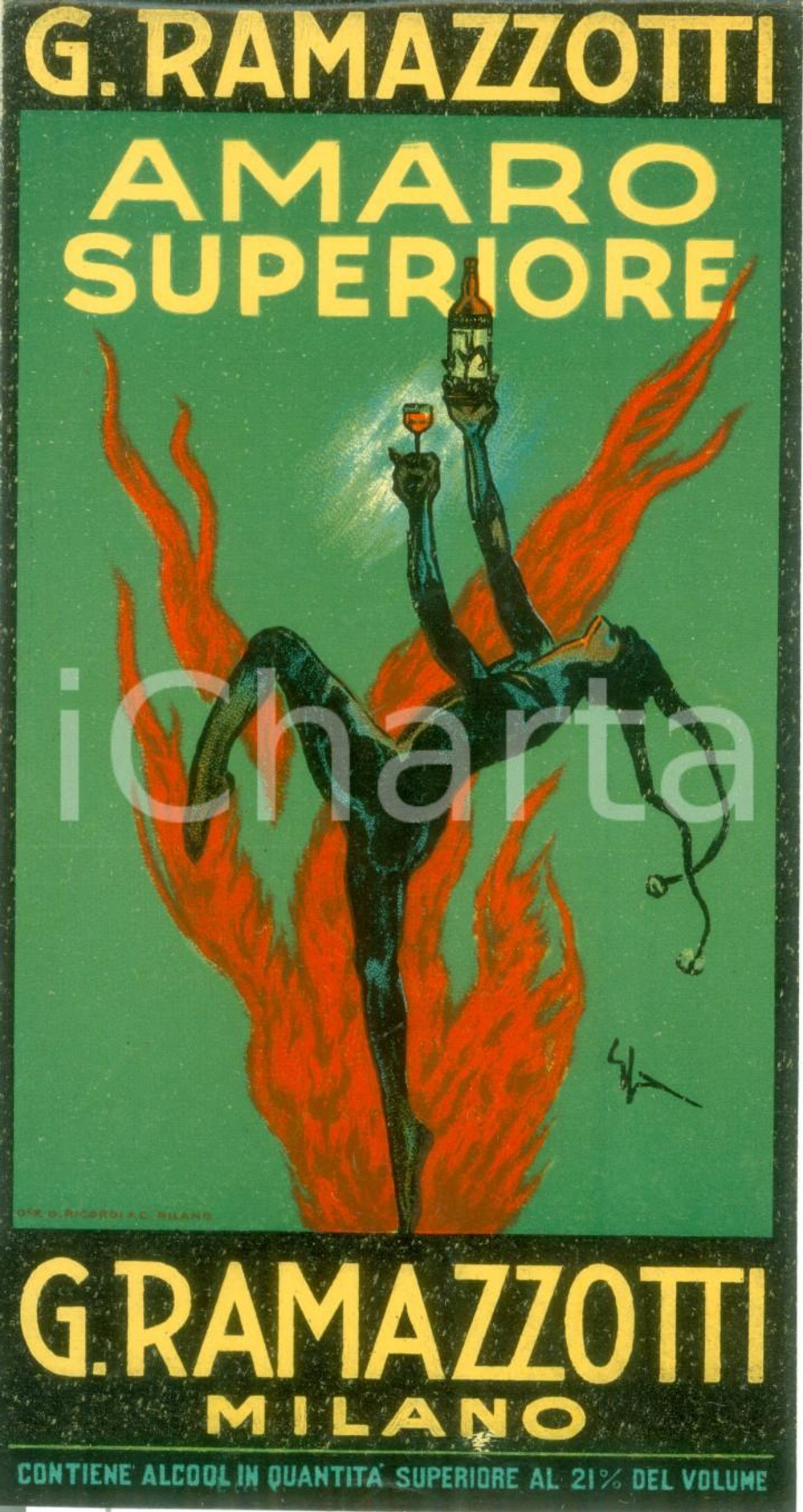 Materiale pubblicitario d’epoca 1920 ca MILANO Distilleria RAMAZZOTTI amaro superiore Etichetta 1 1
